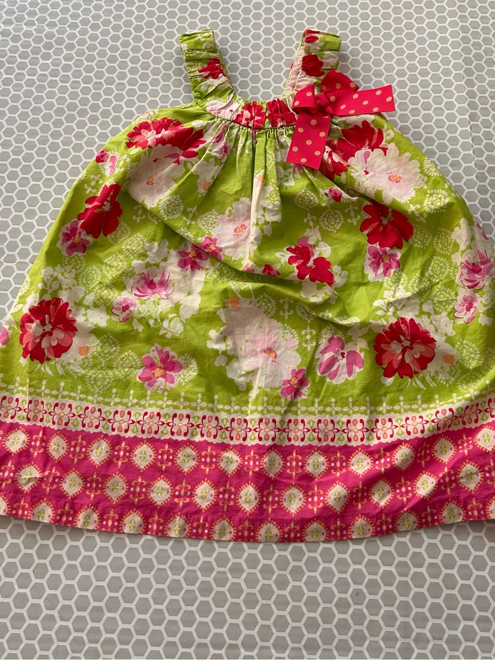 Jessica Ann Lime Green Floral Dress with Pink Accents 100% Cotton    Size 4T
